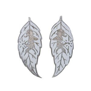 Vintage Siam Sterling Silver 925 White Niello Leaf Clip-On Earrings